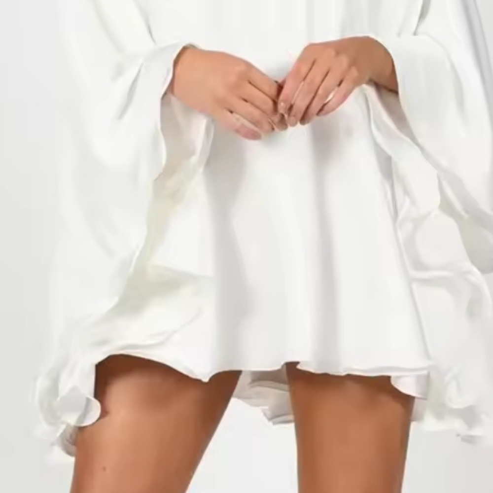 Women's White Turtleneck Long Ruffled SleevesBackless Dress 2025 Summer Spring - Picture 7 of 7